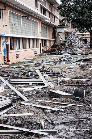 Scrap metal in courtyard