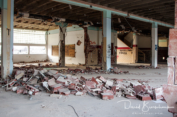 Looking into the middle of the North hall, classrooms are all gone