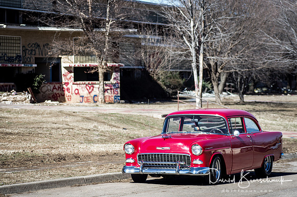 56 Chevy sitting in front of the  original John Marshall